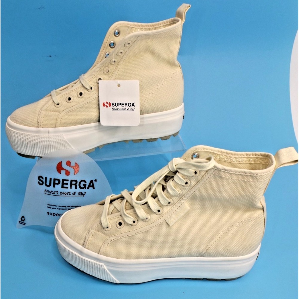 Superga 2708 High Top Tank Sneakers Beige LT Eggshell - Women's US size 8